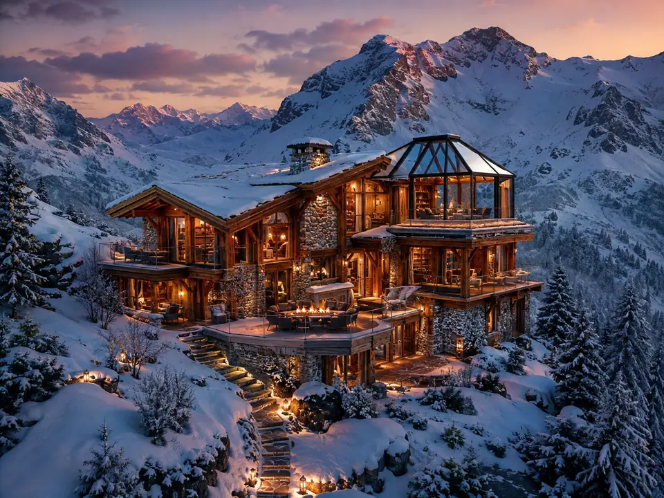 AI-generated fantasy visualization of Alpine Aurora Chalet, a original fantasy selection