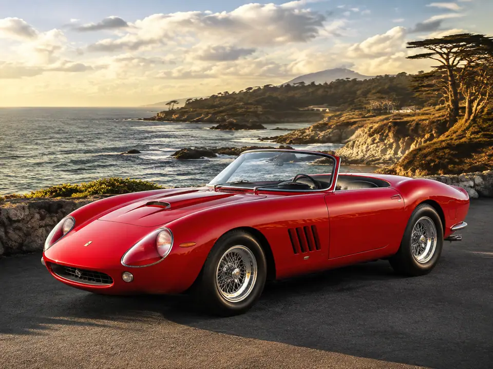 AI-generated fantasy visualization of 1967 Ferrari 275 GTB/4 NART Spider, a collector car selection