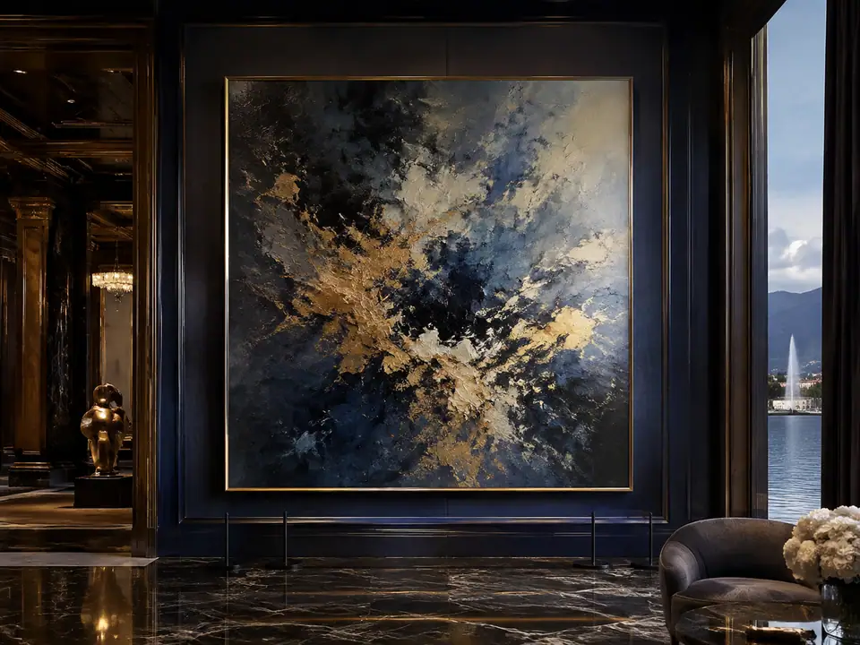 AI-generated fantasy visualization of Geneva Blue-Chip Masterpiece, a modern painting selection