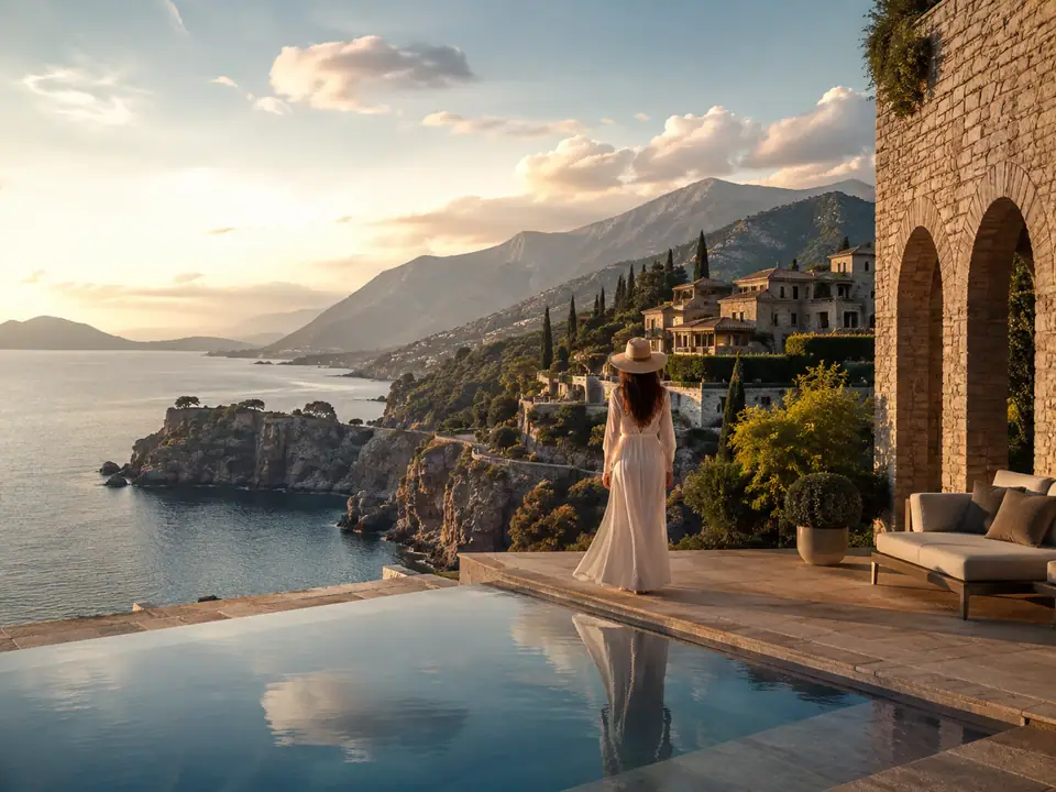 AI-generated fantasy visualization of Greece Prime-Zone Residence Path, a residency pathway selection