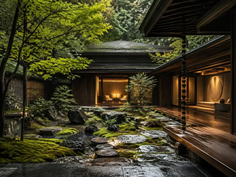 AI-generated fantasy visualization of Kyoto Courtyard Estate, a original fantasy selection