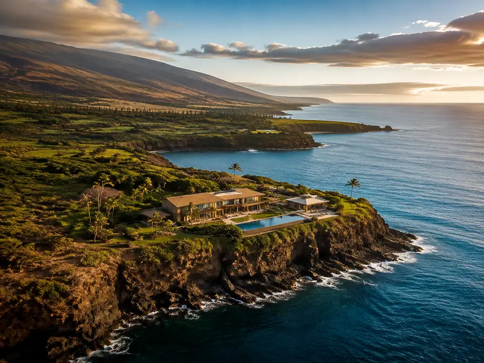 AI-generated fantasy visualization of Lanai Island Stake, a private island selection