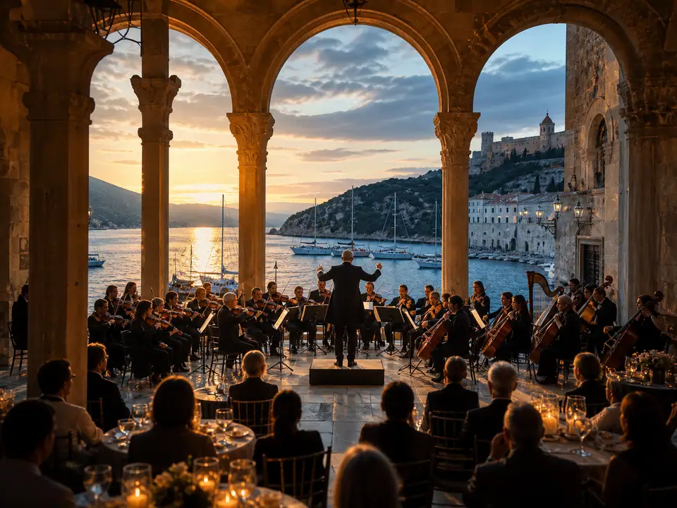 AI-generated fantasy visualization of Mediterranean Private Orchestra Premiere, a music selection