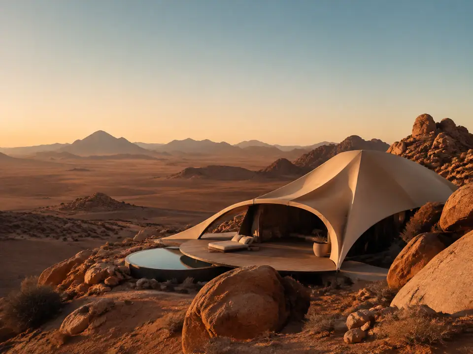 AI-generated fantasy visualization of Namib Dune Pavilion, a original fantasy selection