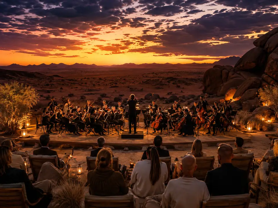 AI-generated fantasy visualization of Namibia Private Orchestra Premiere, a music selection