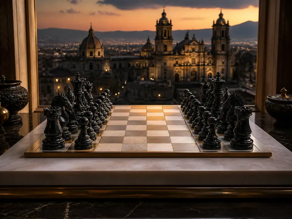 AI-generated fantasy visualization of Obsidian Chess Set, a original fantasy selection