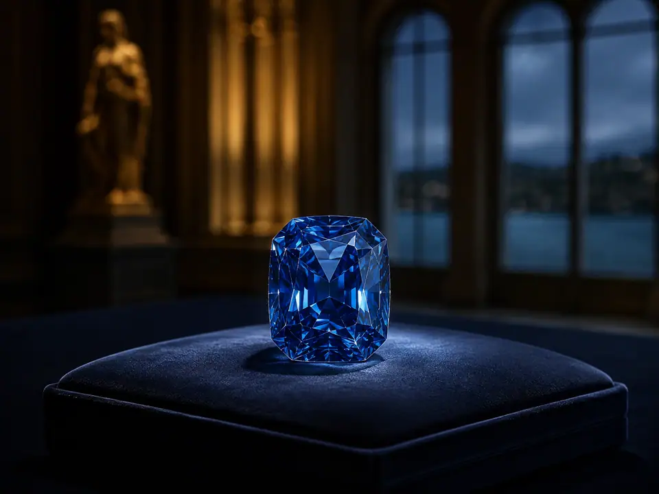AI-generated fantasy visualization of The Oppenheimer Blue Diamond, a colored diamond selection