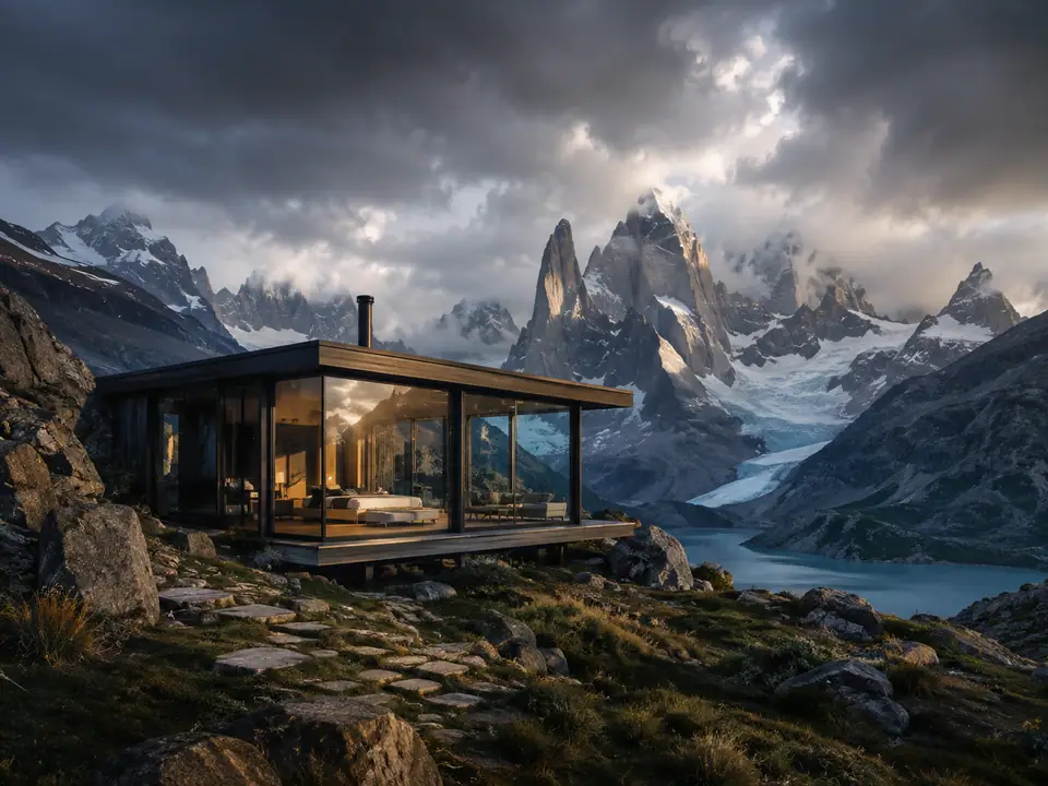 AI-generated fantasy visualization of Patagonia Glass Lodge, a original fantasy selection