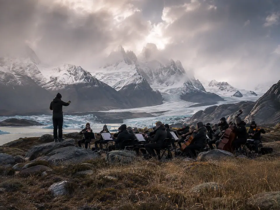 AI-generated fantasy visualization of Patagonia Private Orchestra Premiere, a music selection