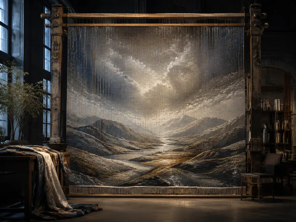 AI-generated fantasy visualization of Rain Room Tapestry, a original fantasy selection