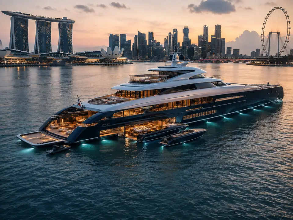 AI-generated fantasy visualization of Singapore Custom Superyacht, a superyacht selection