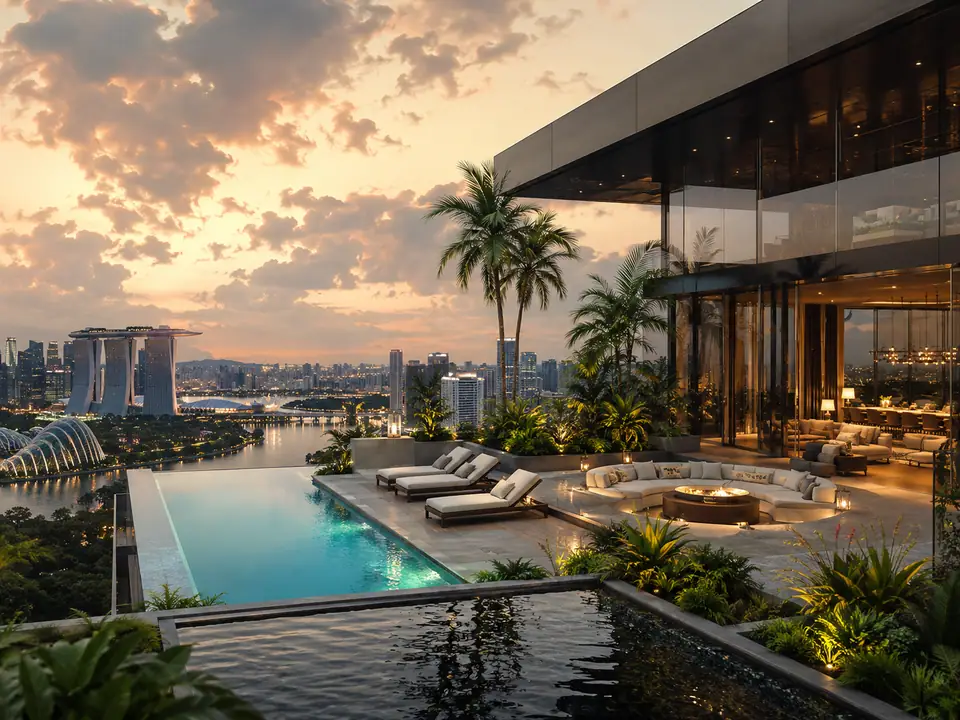 AI-generated fantasy visualization of Singapore Trophy Penthouse, a penthouse selection