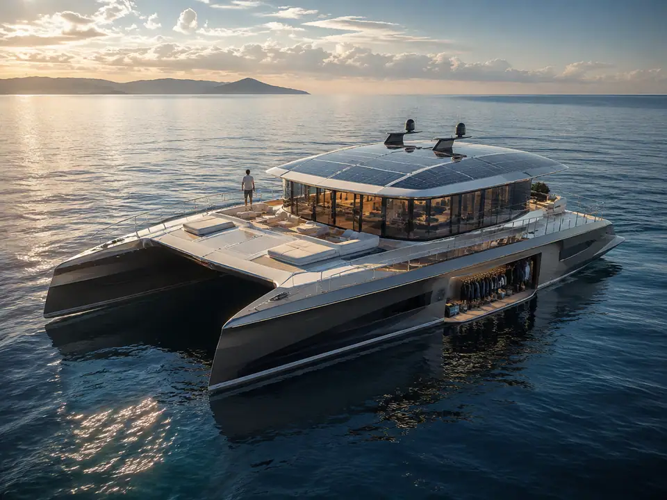 AI-generated fantasy visualization of Solar Catamaran, a original fantasy selection