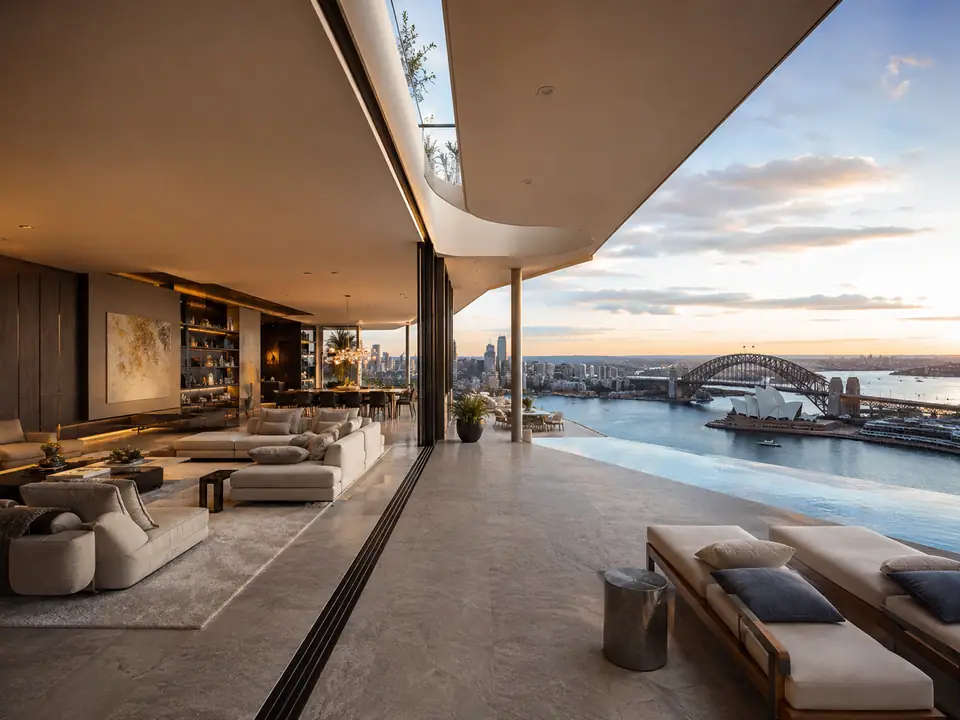 AI-generated fantasy visualization of Sydney Trophy Penthouse, a penthouse selection